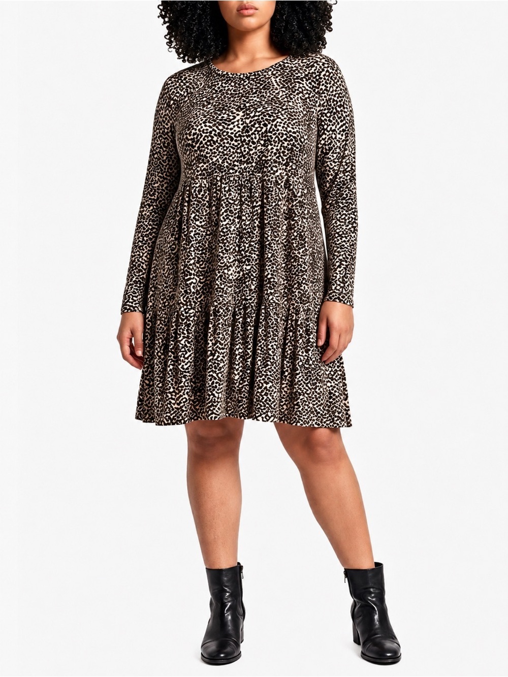 Old Navy Leopard Print Long-Sleeve Jersey Swing Dress Women’s Plus Size XXL